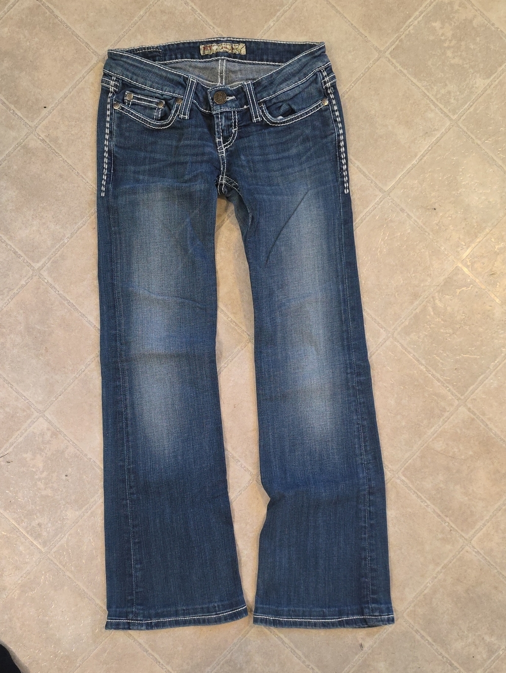 BKE Women’s Blue Flare Jeans with Contrast Stitching